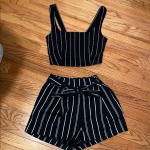 Black and white striped two piece set